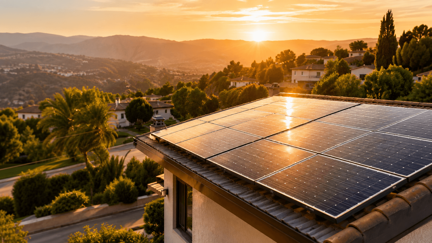 Cubierta fotovoltaica al atardecer