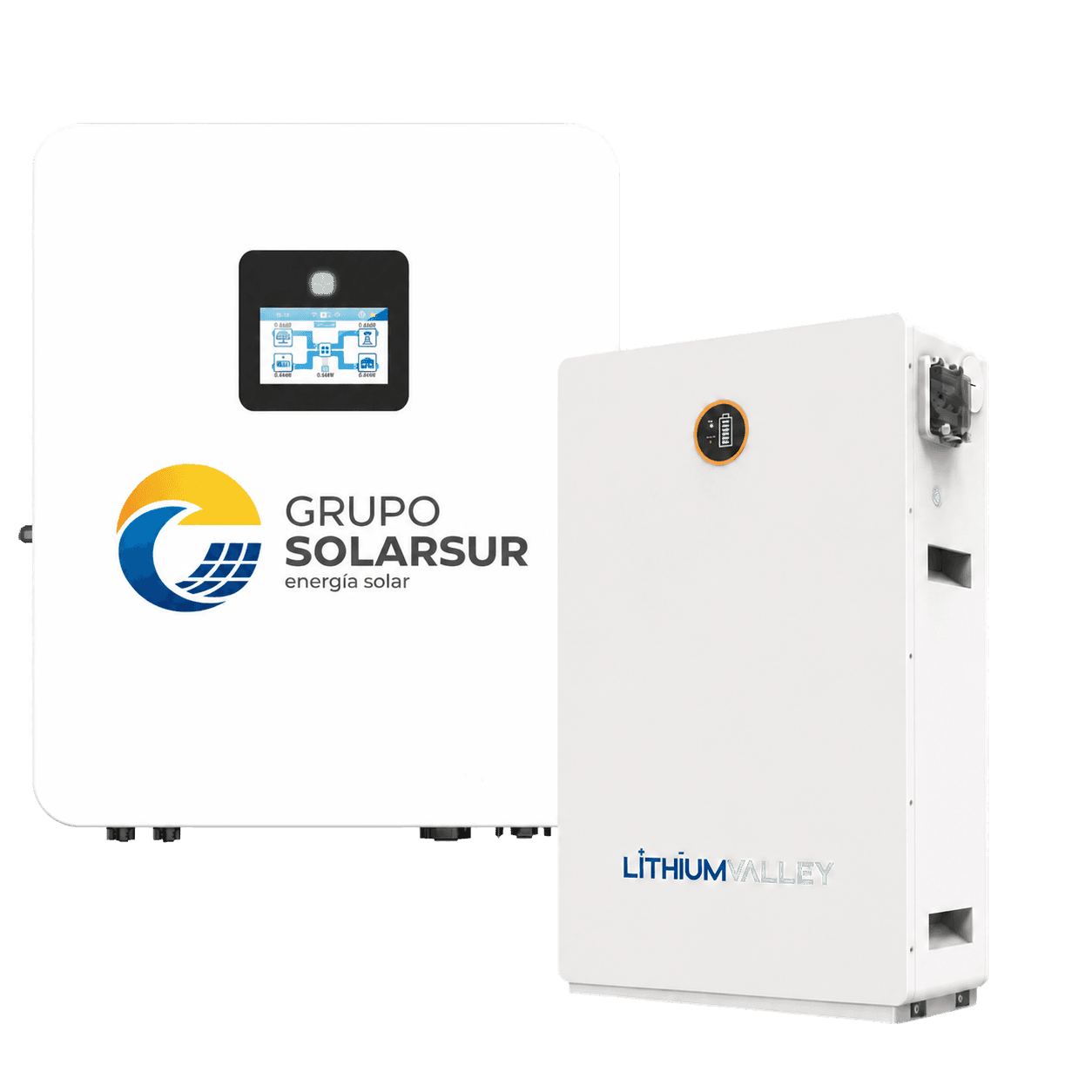 Inversor híbrido Grupo Solarsur junto a una batería Lithium Valley